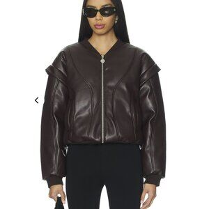 Ow Collection Dark Brown Valentina Bomber Vegan Leather Jacket NWT